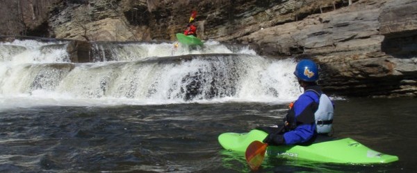 Steve paddles over Little Falls on the Rondout Creek
